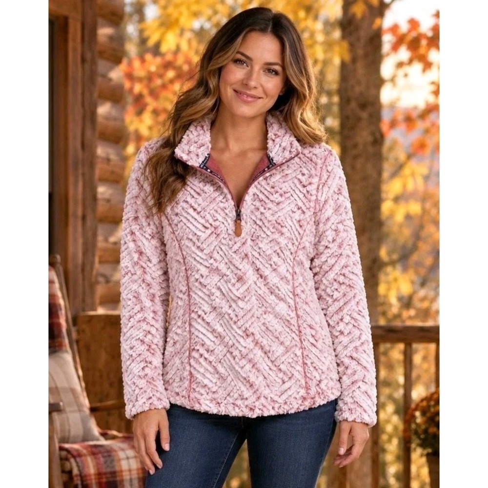 Simply Southern Faux Fur Sherpa Quarter Zip Sweatshirt Womens L Cozy Layer Fall